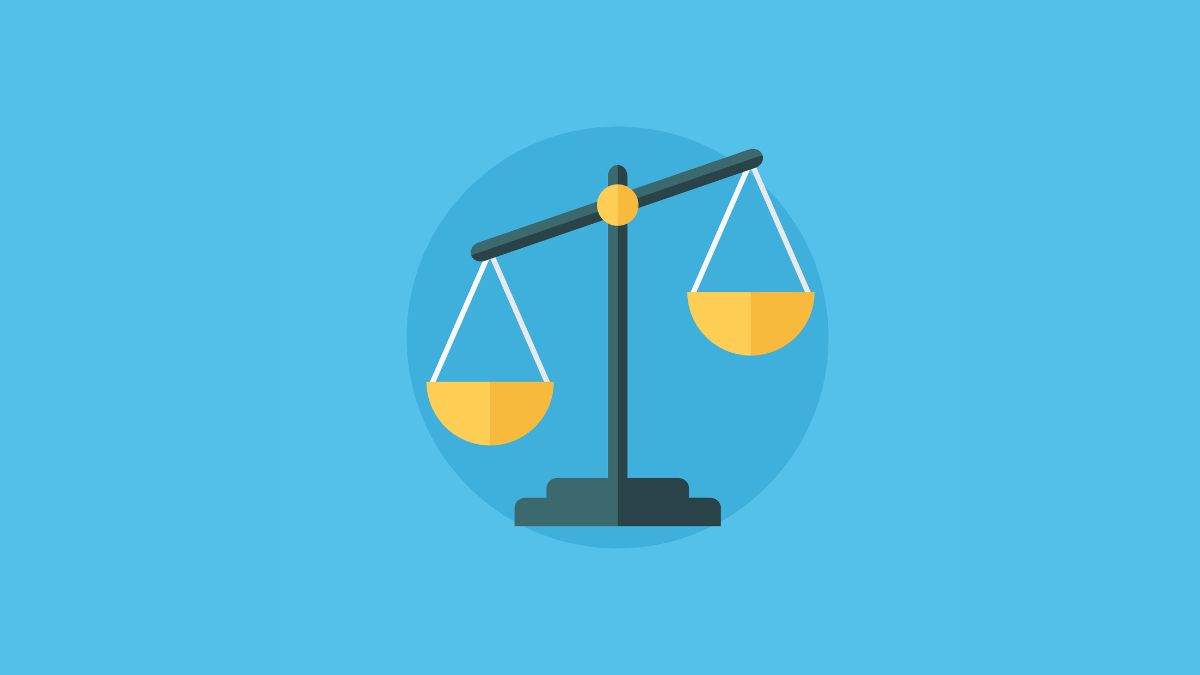 Balance icon. Law balance symbol. Justice scales icon. Flat design vector illustration
