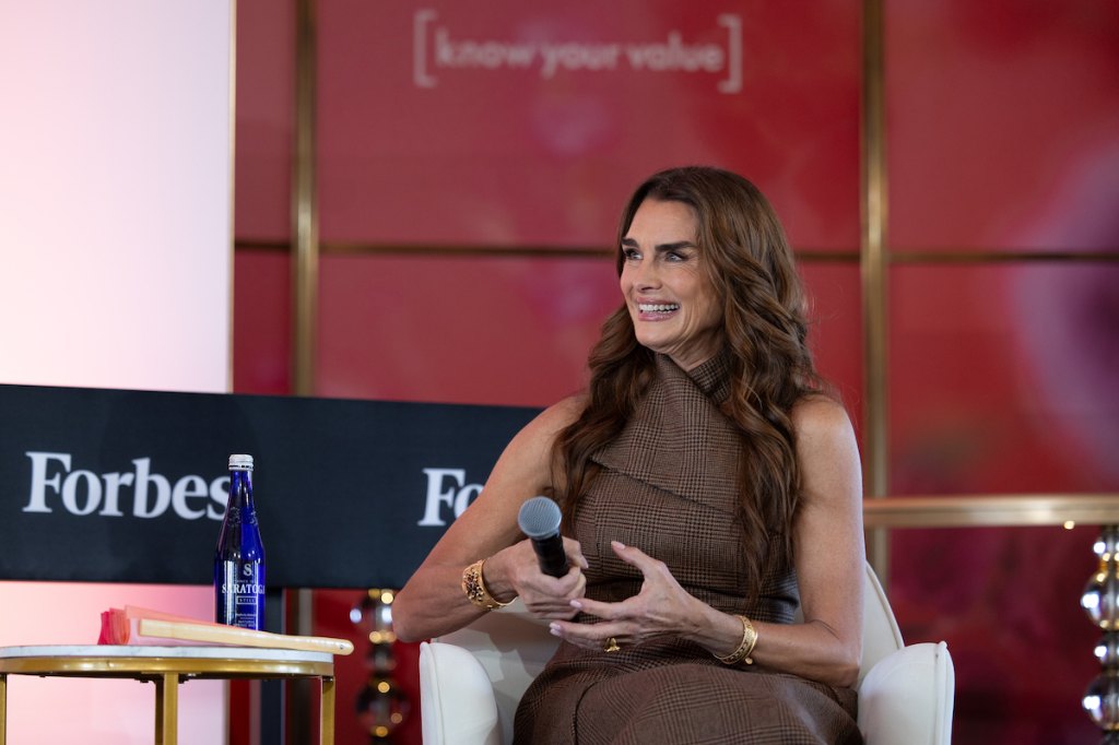 Brooke Shields speaks at the 50 Over 50 panel
