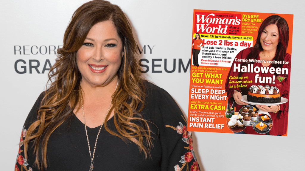 Carnie Wilson side by side with the Woman's World cover she appears on