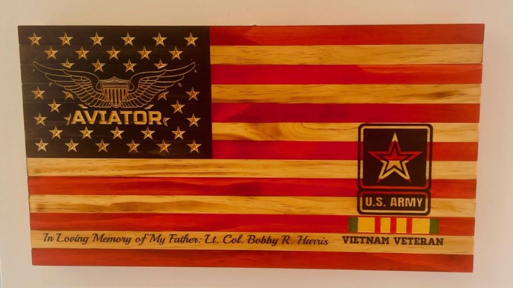 Harris’ American flag decor that she displays to honor her father