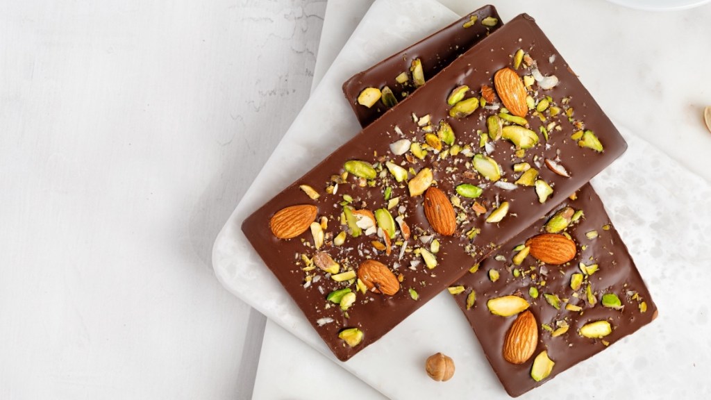 Chocolate bark with almonds and pistachios, which can boost DHEA in women