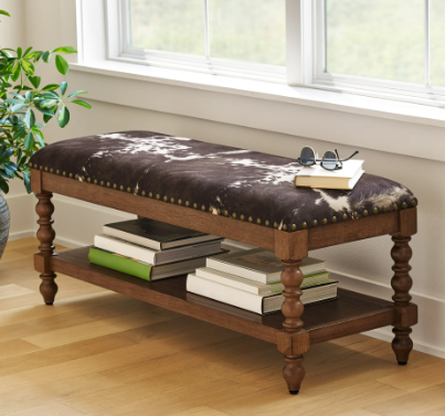 The Pioneer Woman Harper Accent Bench, Faux Cowhide