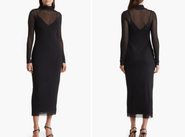 AFRM LOS ANGELES Marni Turtleneck Long Sleeve Mesh Dress