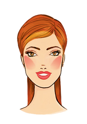 Illustration of a woman with blush applied higher up on her cheekbones 