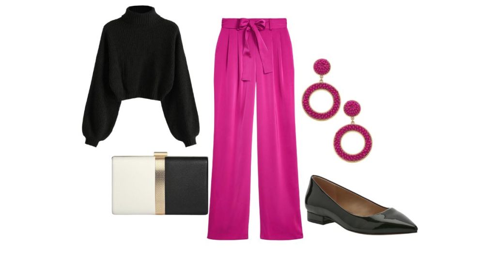 How to style wide leg pants with pink satin.