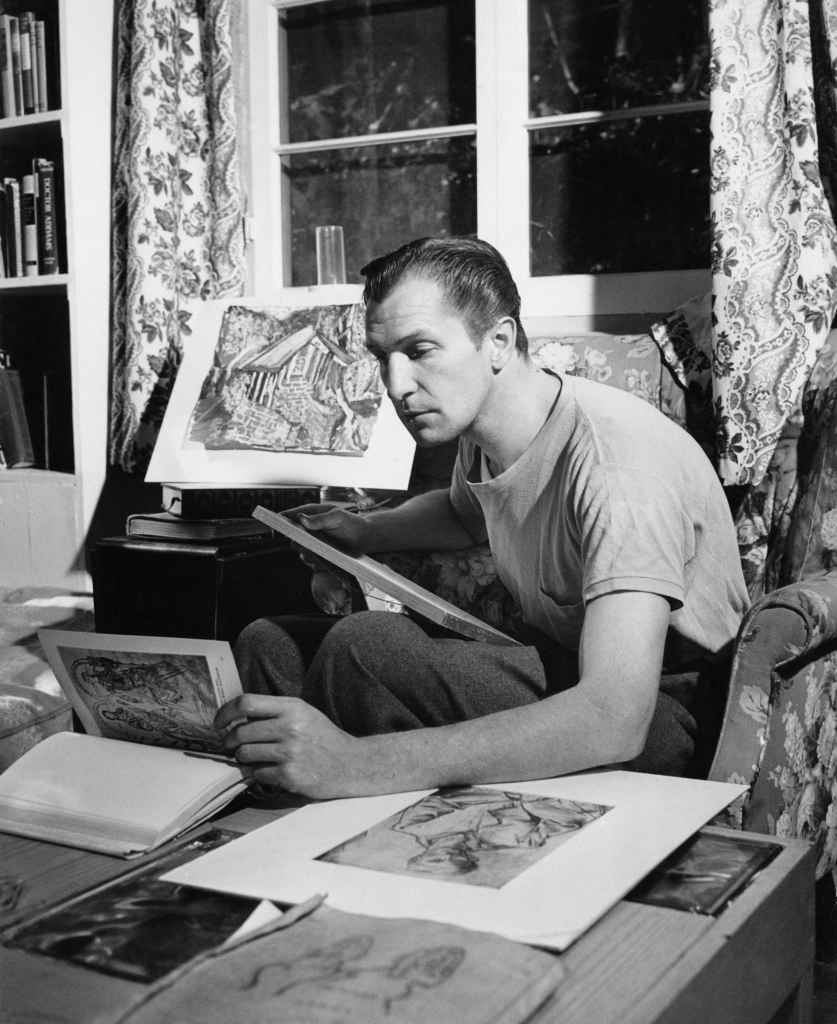 Vincent Price with his art collection in 1950