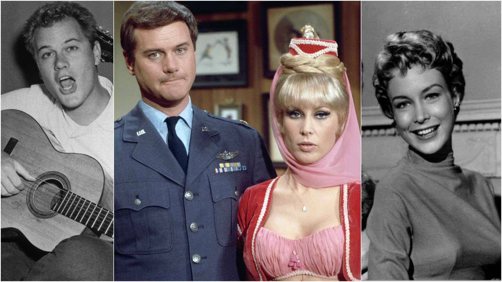 L-R: Larry Hagman in the 1950s, I Dream of Jeannie, Barbara Eden in How to Marry a Millionaire.