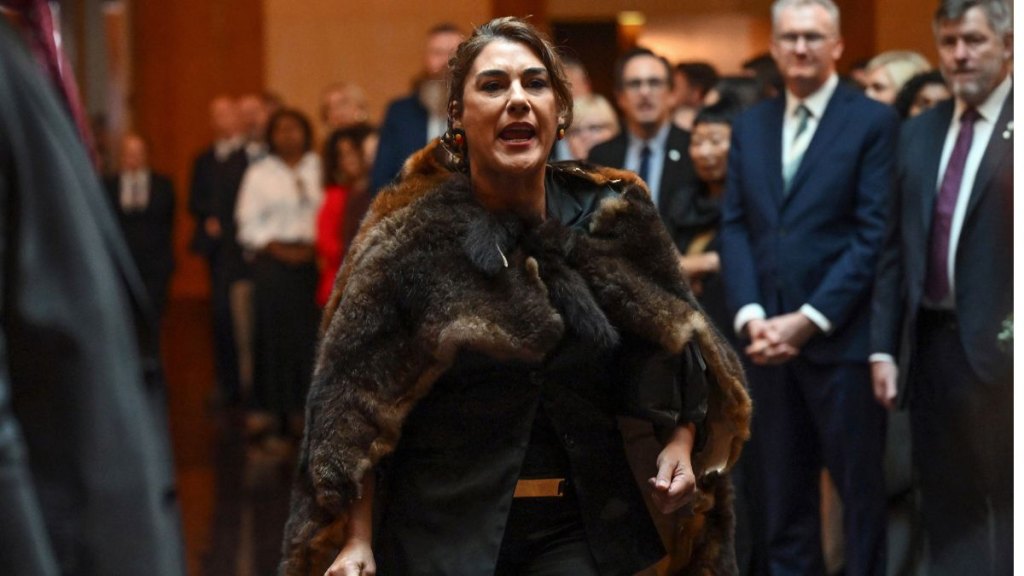 enator Lidia Thorpe heckles King Charles III during the ceremonial welcome and Parliamentary reception at the Australian Parliament House on October 21, 2024, in Canberra, Australia. The King's visit to Australia is his first as monarch, and the Commonwealth Heads of Government Meeting (CHOGM) in Samoa will be his first as head of the Commonwealth.