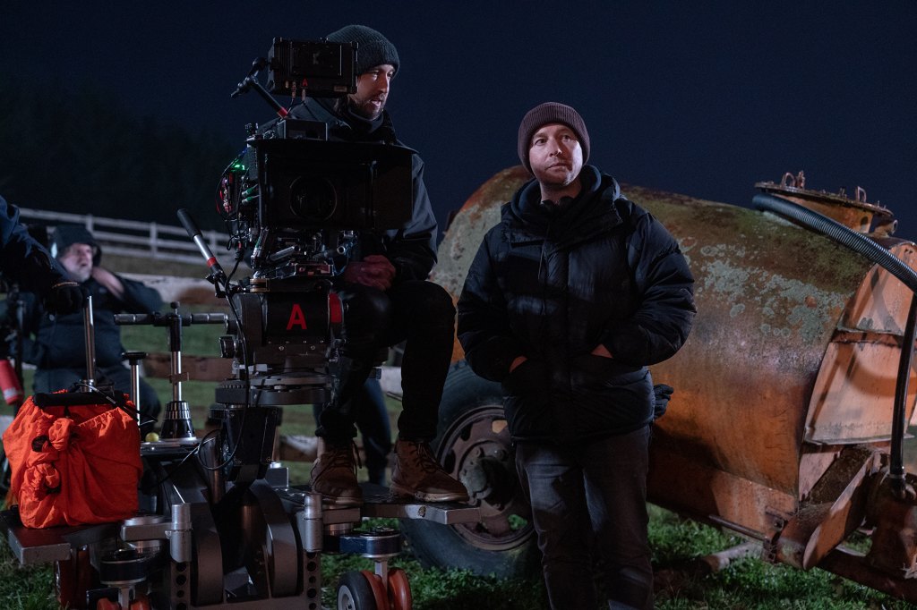 L-R: Cinematographer Stefan Duscio and writer/director Leigh Whannell behind-the-scenes on Wolf Man.