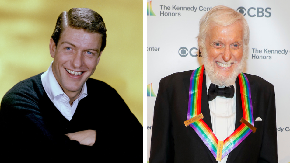 Side-by-side of Dick Van Dyke then and now