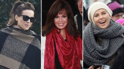Kate Beckinsale, Marie Osmond and Charlize Theron wearing blanket scarves