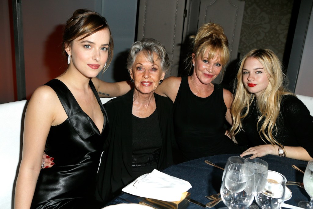From left, actors Dakota Johnson, Tippi Hedren, Melanie Griffith and Stella Banderas at the 22nd Annual ELLE Women in Hollywood Awards