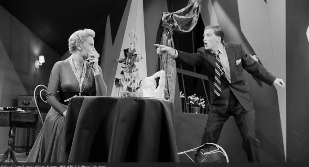Jane Graham and William Shatner in the 1955 episode of anthology series General Motors Theatre, "Forever Galatea."