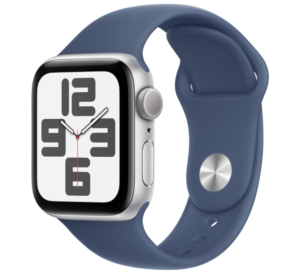 Apple Watch SE (2nd Gen) [GPS 40mm] Smartwatch with Silver Aluminium Case with Denim Sport Band