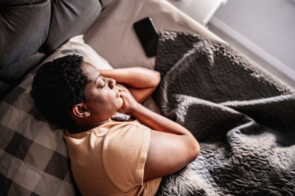 mature woman sleeping with color noise