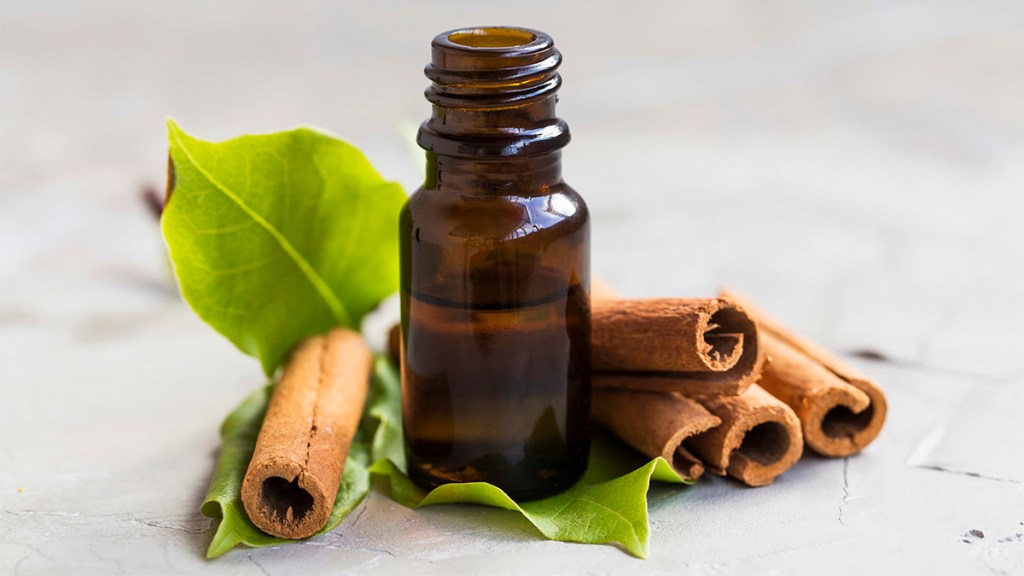 Photo of a bottle of cinnamon essential oil