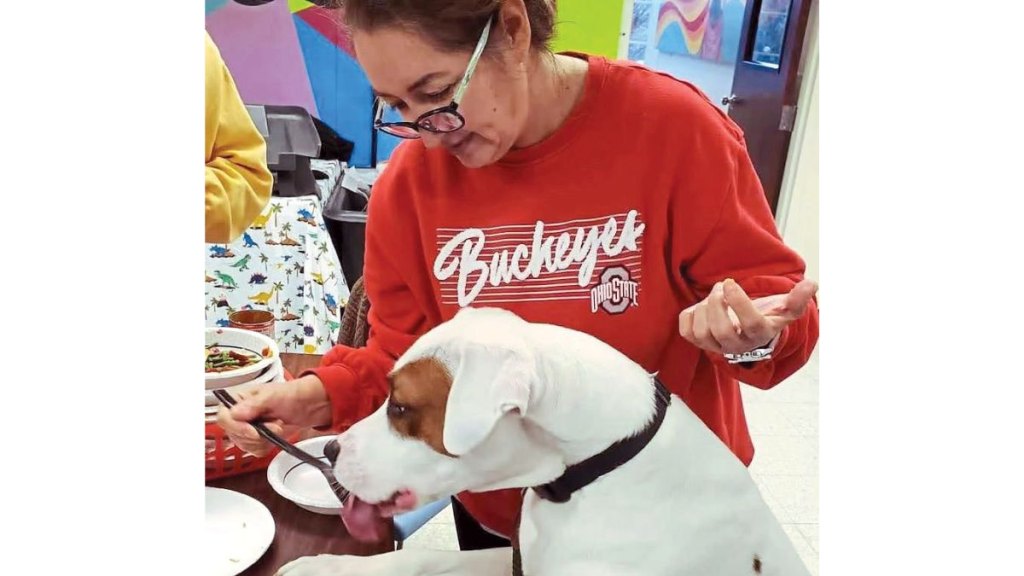 The sweet dogs even help with cleanup!
