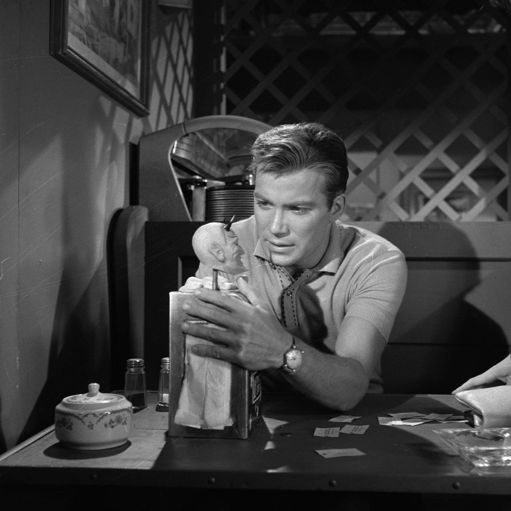 William Shatner in the 'Nick of Time' episode of The Twilight Zone, season 2, episode 7.