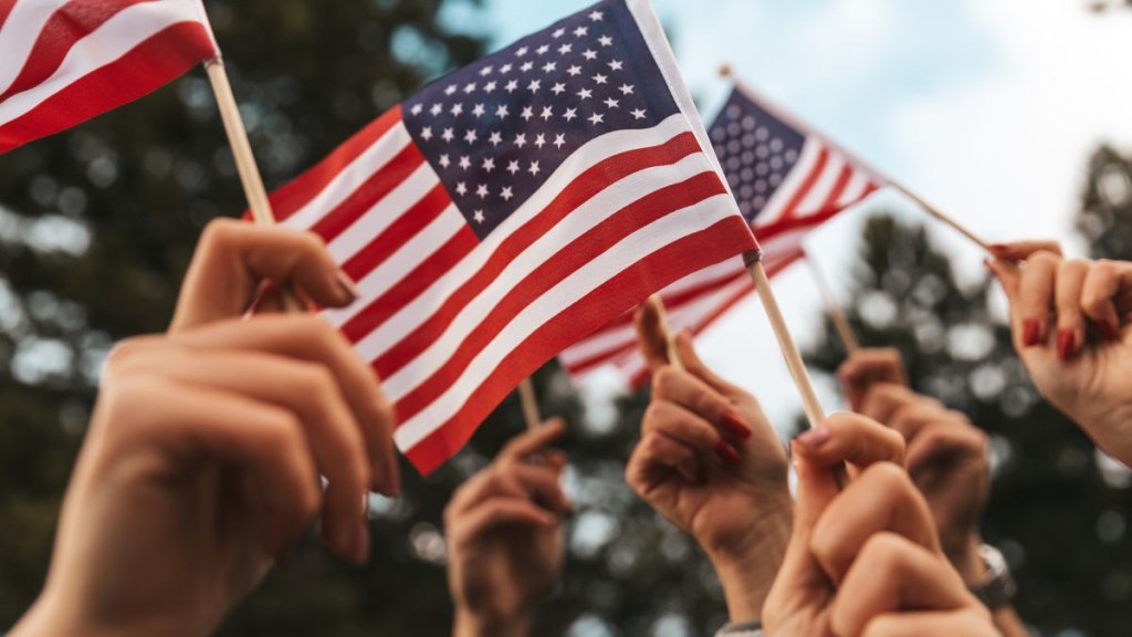 American flags Happy Veterans Day, Labour Day, Independence Day concepts.