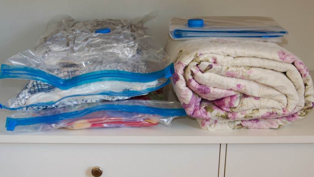 Blankets in compression bags are one of many blanket storage ideas