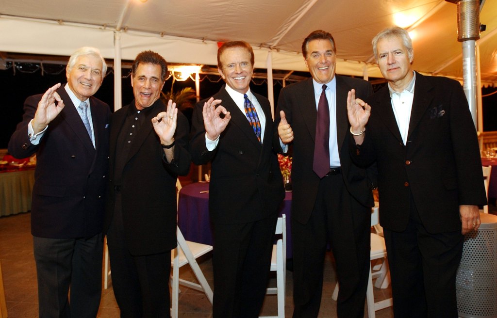 Monty Hall, Peter Tomarken, Bob Eubanks, Chuck Woolery and Alex Trebek pose at the Ritz Carlton in Pasadena for the Game Show Network.