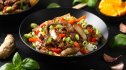 Slow cooker kung pao beef in a bowl