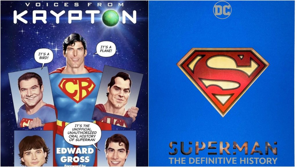 L-R: The covers of 'Voices from Krypton' and 'Superman: The Definitive History.'
