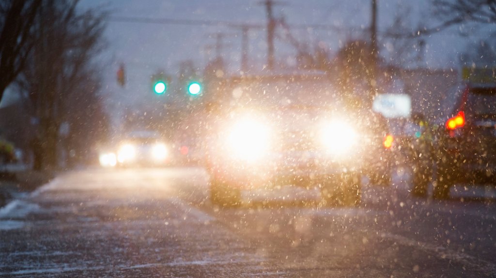 car on the highway in the snow