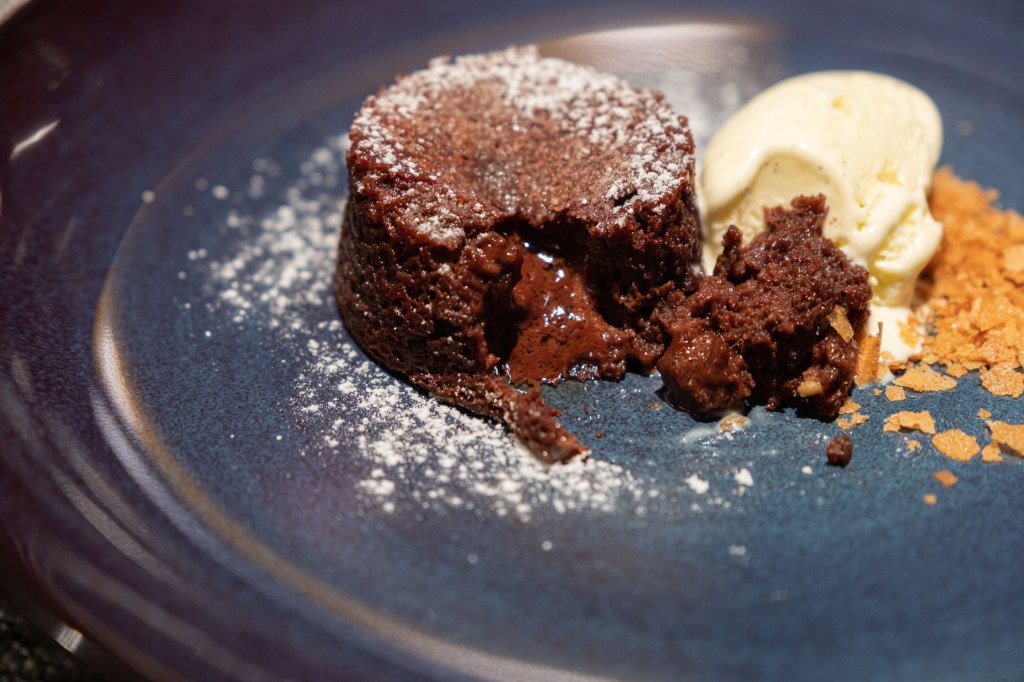Molten chocolate lava cake dessert