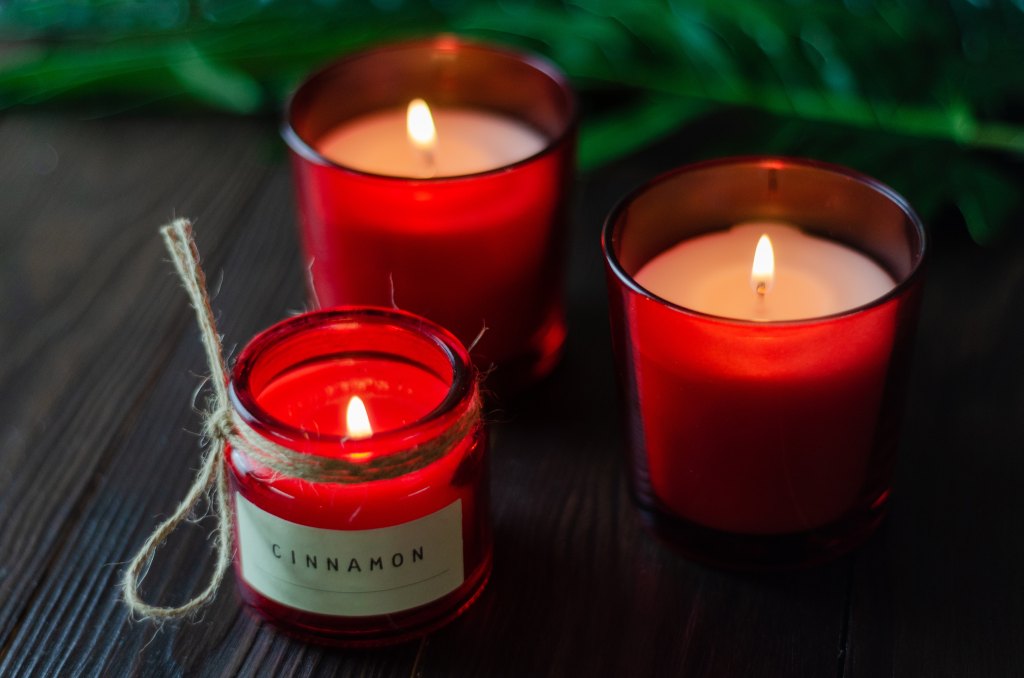 red christmas candles on table