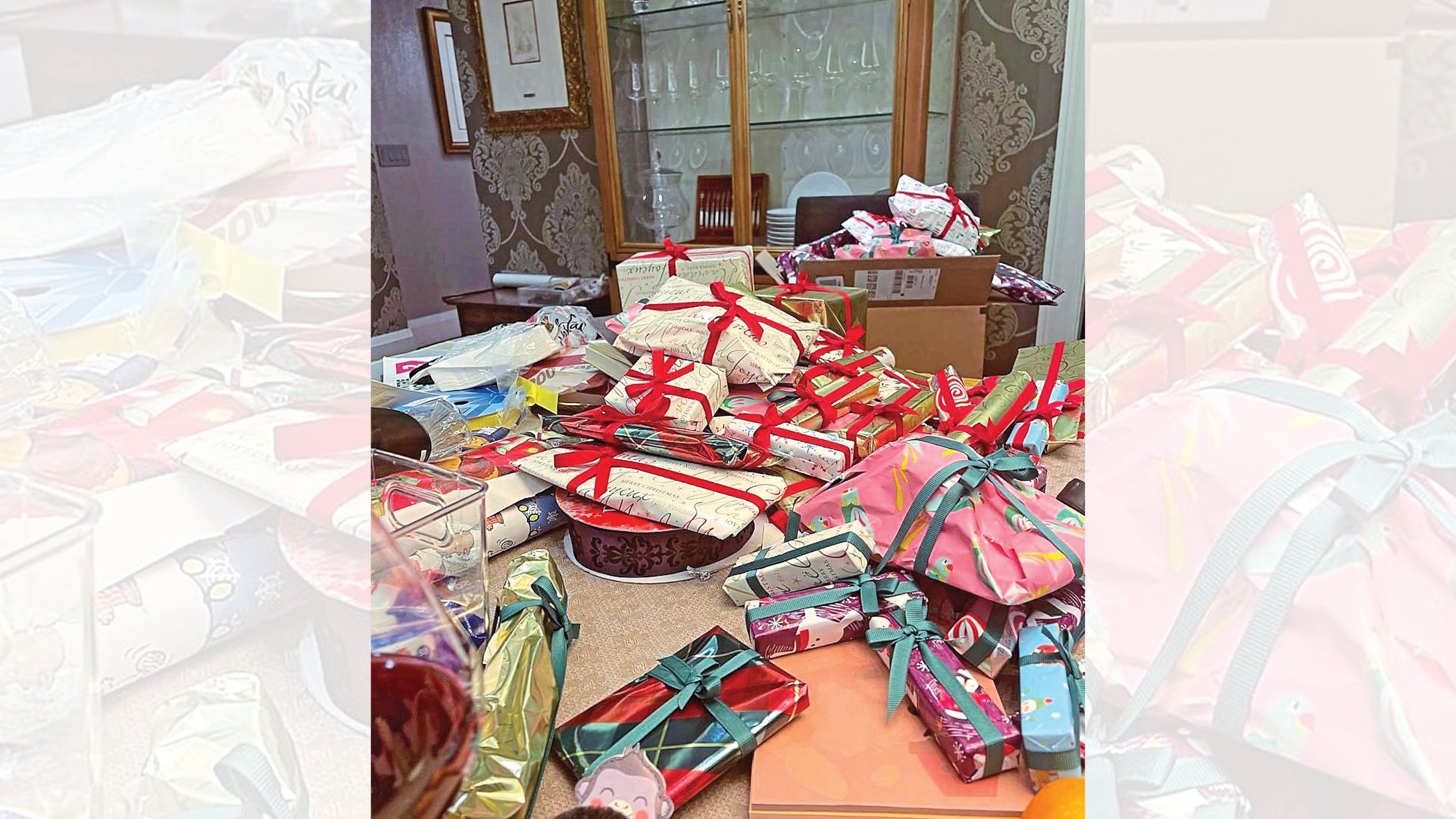 some of the presents on christine's dining room table