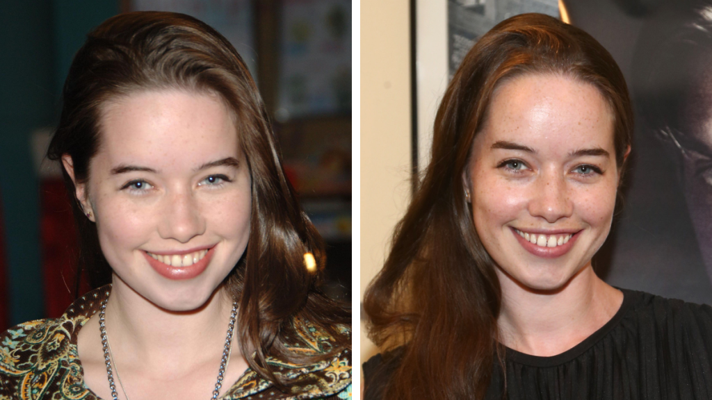 Anna Popplewell in 2006 and 2019