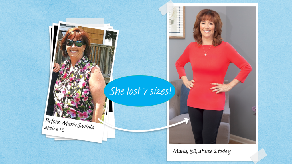 Before and after photos of Mary Switala who dropped 7 sizes using the Galveston Fab Four