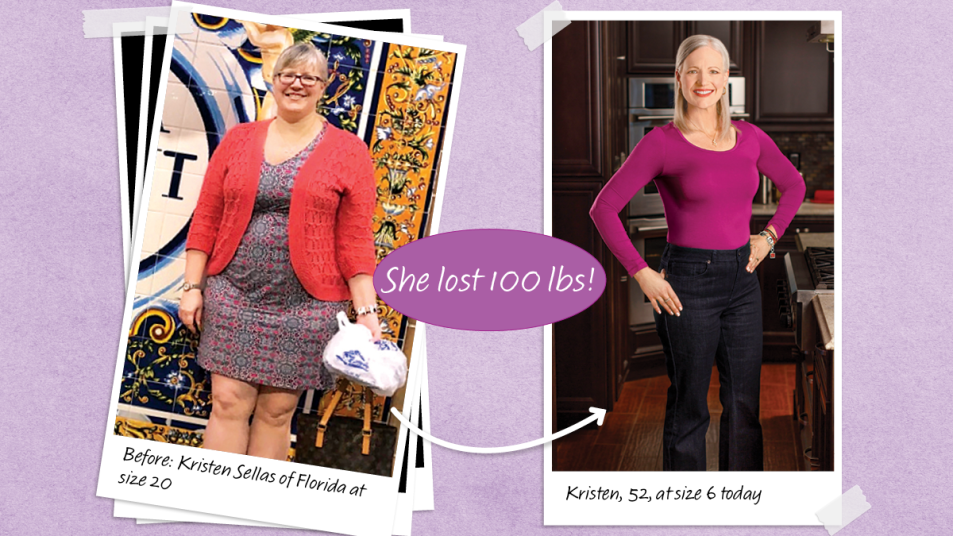 Before and after images of Kristen Sellas who dropped 100 lbs using bone broth for weight loss