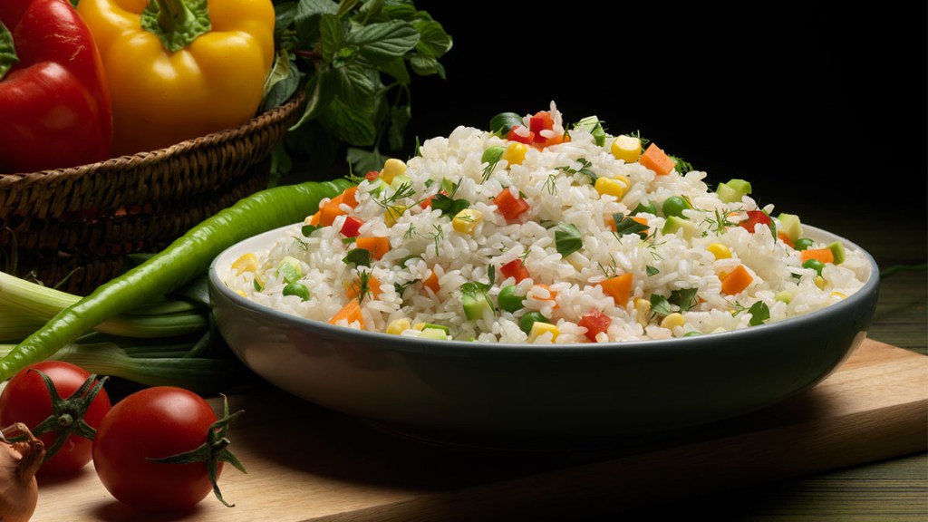Bowl of veggie rice pilaf, part of the Dubrow Diet