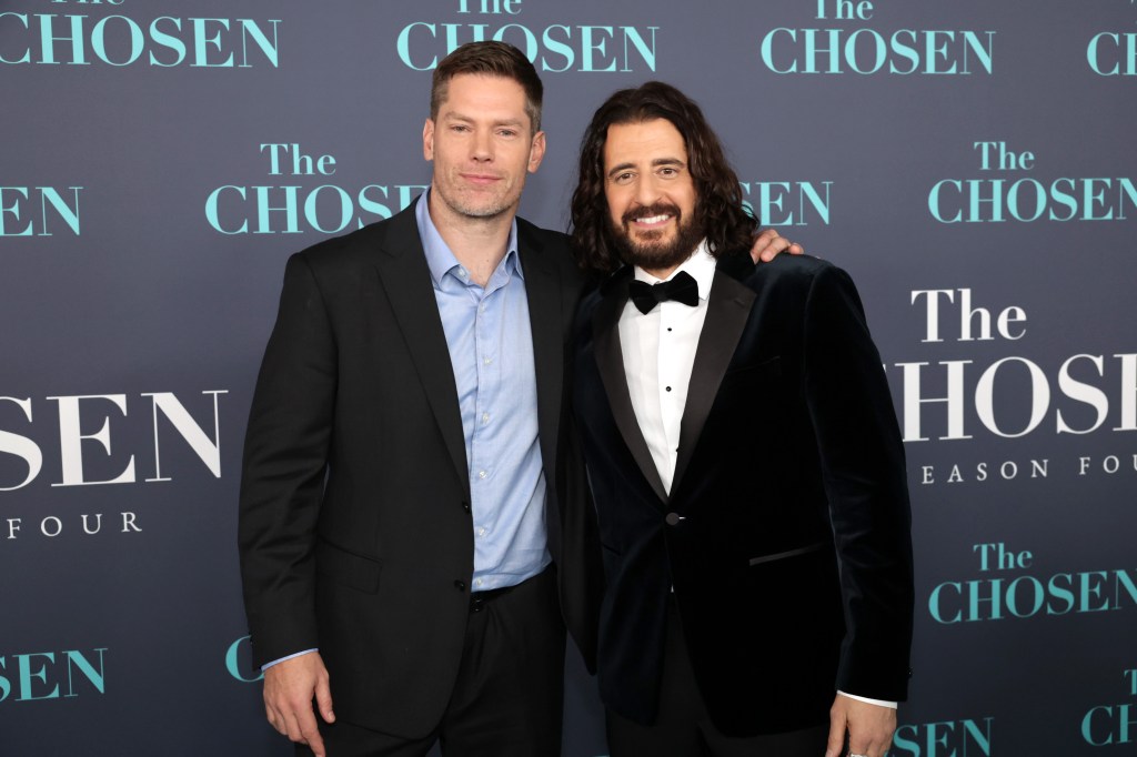 Dallas Jenkins, creator of The Chosen and Jonathan Roumie, who plays Jesus, at the season 4 premiere, 2024