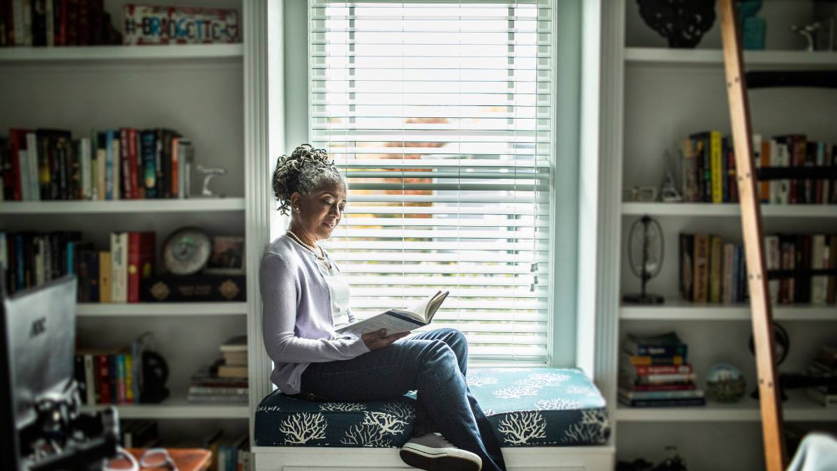 Women in library at home