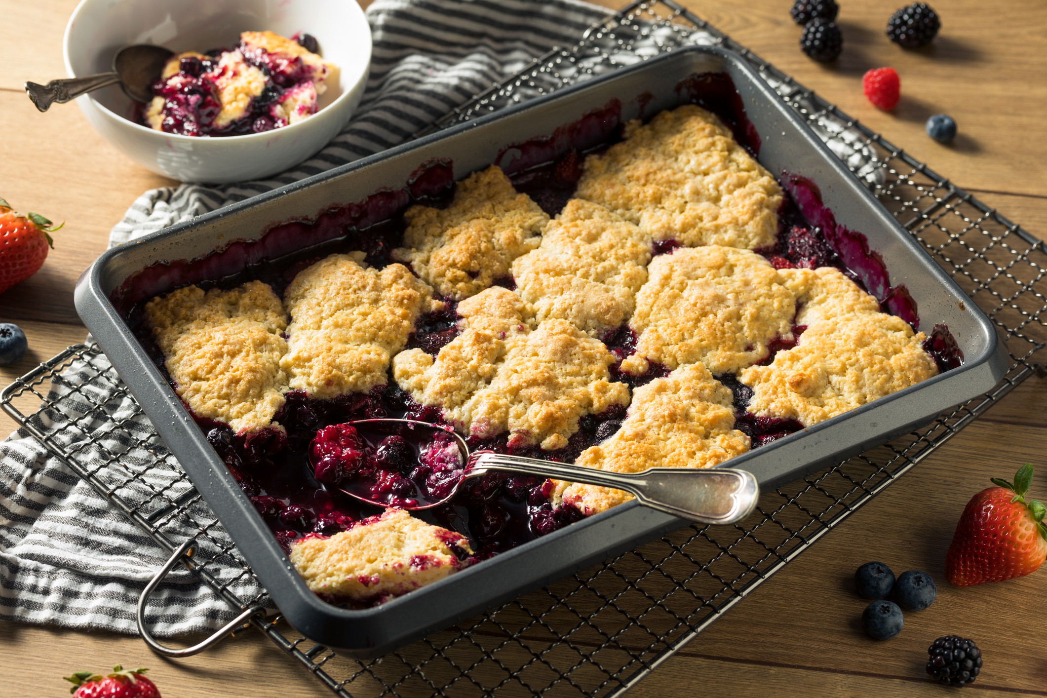 Jennifer Garner's family favorite blackberry cobbler in baking sheet