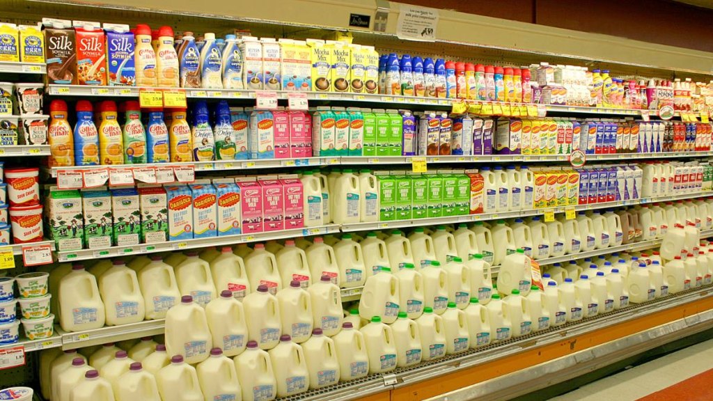 Milk aisle in grocery store