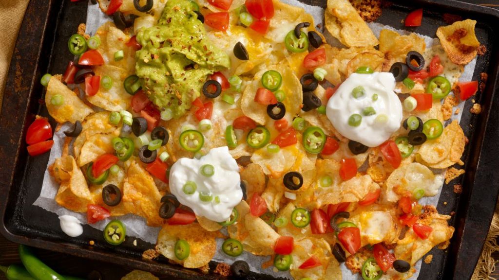 Kettle Cooked Potato Chip Nachos with toppings