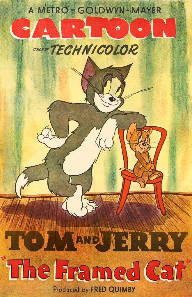 A poster for Joseph Barbera and William Hanna's 1950 cartoon 'The Framed Cat'