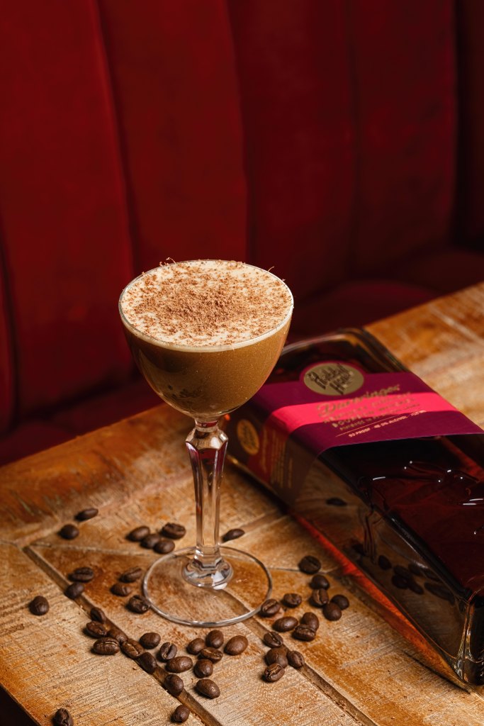 White chocolate bourbon espresso martini as part of a roundup of Valentine's Day cocktails