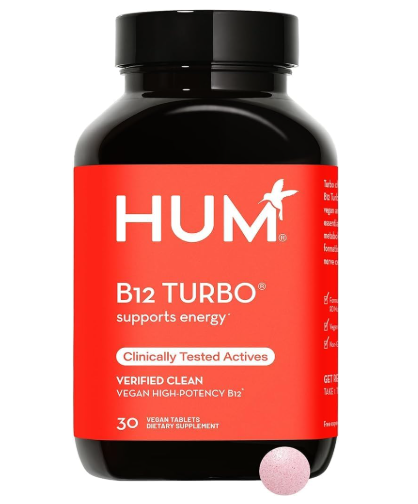 HUM B12 Turbo - Daily Energy & Calcium Support & Mood Support + Hormone Balance - Non-GMO, Gluten-Free, Vegan (30-Count)