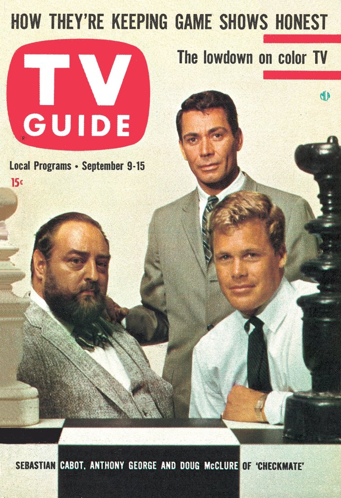 CHECKMATE, from left: Sebastian Cabot, Anthony George, Doug McClure, TV GUIDE cover, September 9-15, 1961.