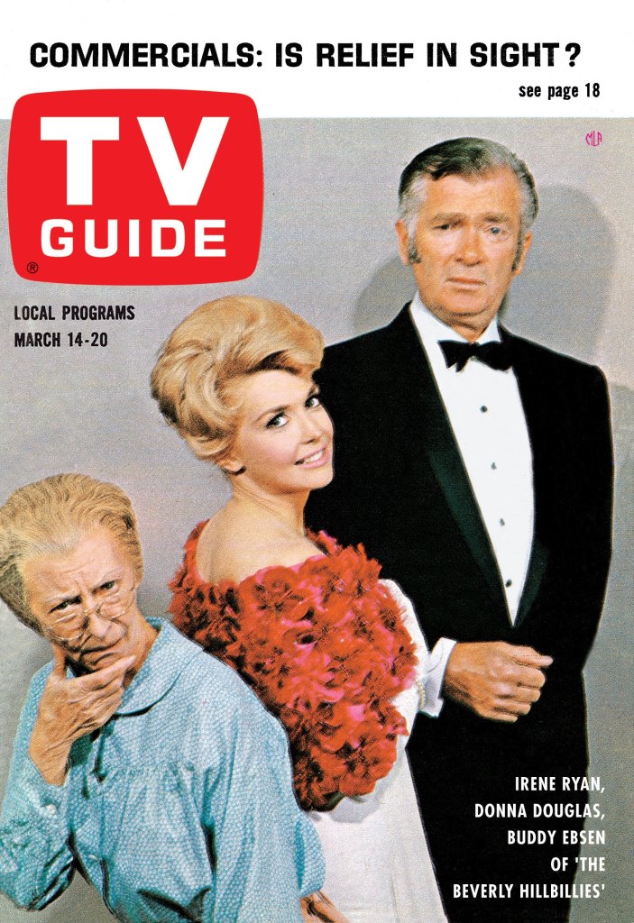 THE BEVERLY HILLBILLIES, from left: Irene Ryan, Donna Douglas, Buddy Ebsen, TV GUIDE cover, March 14-20, 1964.