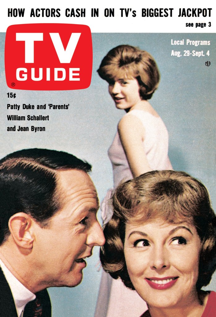THE PATTY DUKE SHOW, front: William Schallert, Jean Byron, back: Patty Duke, TV GUIDE cover, August 29 - September 4, 1964.