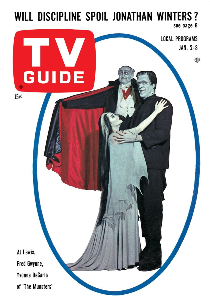 THE MUNSTERS, Yvonne De Carlo, Al Lewis, Fred Gwynne, TV GUIDE cover, January 2-8, 1965.