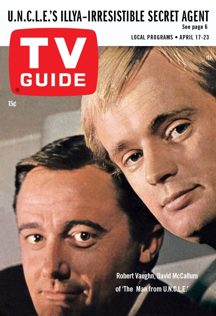 THE MAN FROM U.N.C.L.E., from left: Robert Vaughn, David McCallum, TV GUIDE cover, April 17-23, 1965.