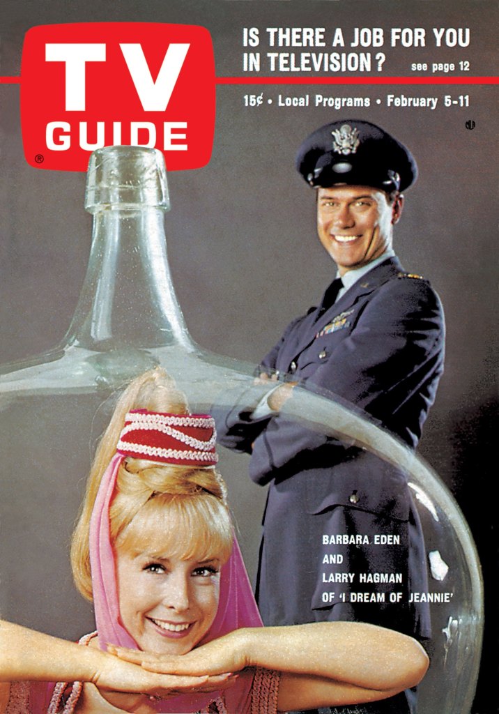 I DREAM OF JEANNIE, from left: Barbara Eden, Larry Hagman, TV GUIDE cover, February 5-11, 1966.