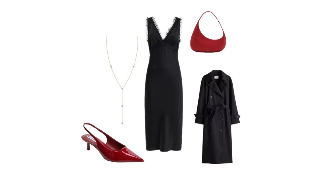 Valentine's Day outfit ideas black satin dress